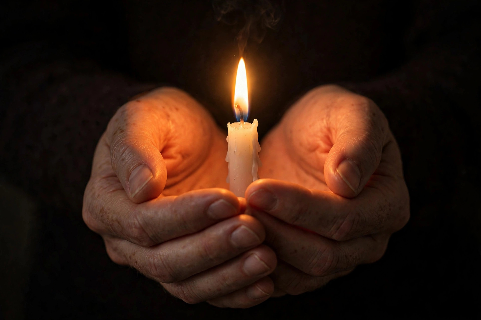 Hands holding a candle