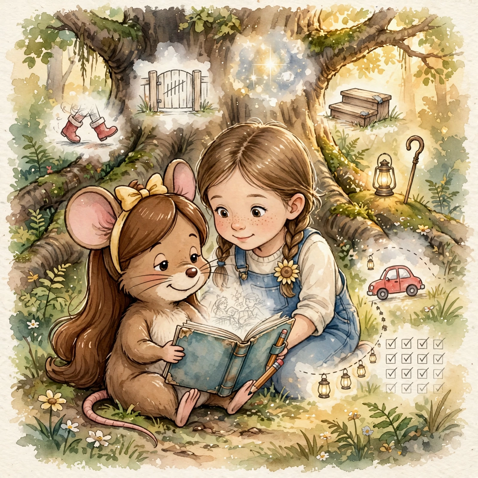 Illustration for Spread 1 of Mabel's Notebook.