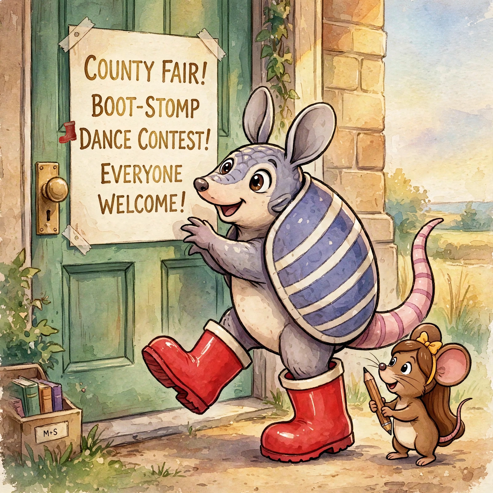 Illustration for Spread 2 of Pickle&rsquo;s Too-Big Boots.