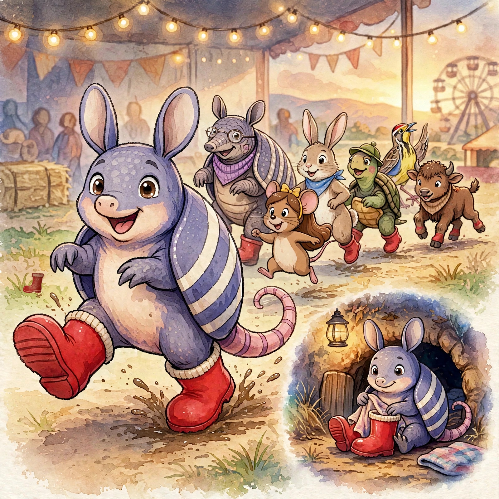 Illustration for Spread 12 of Pickle&rsquo;s Too-Big Boots.