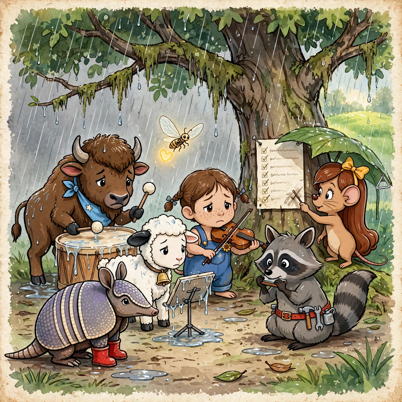 Illustration for Spread 4 of The Meeting Tree Band.